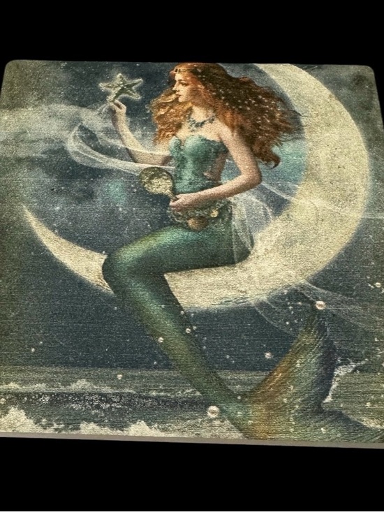 Mermaid on the Moon Other - Mermaid on the Moon Stone Coasters in Teal and Cream Vtg Style